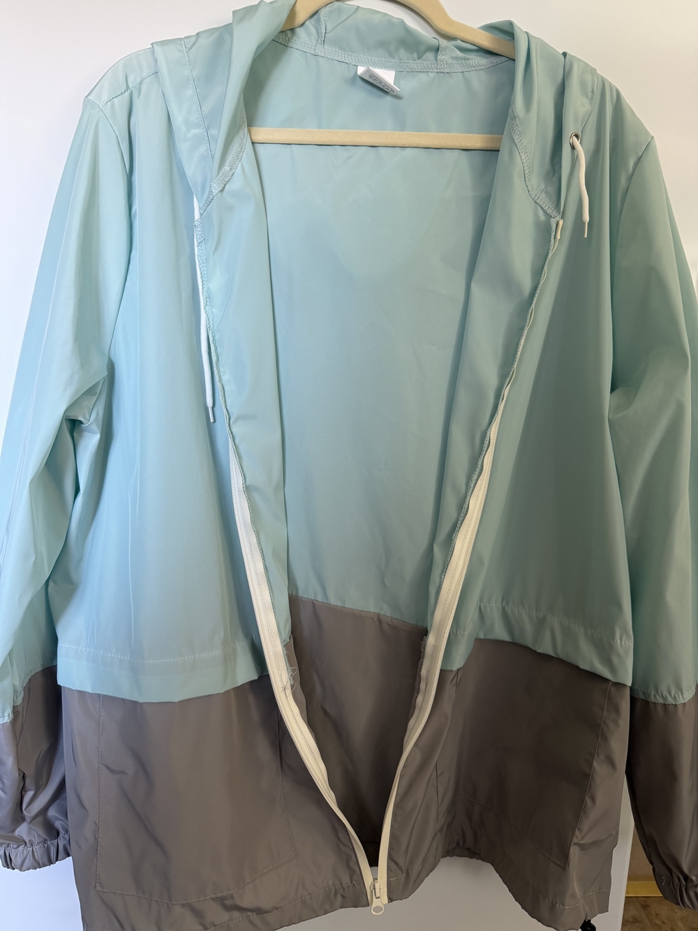 Light Aqua and Gray Hooded Windbreaker Jacket